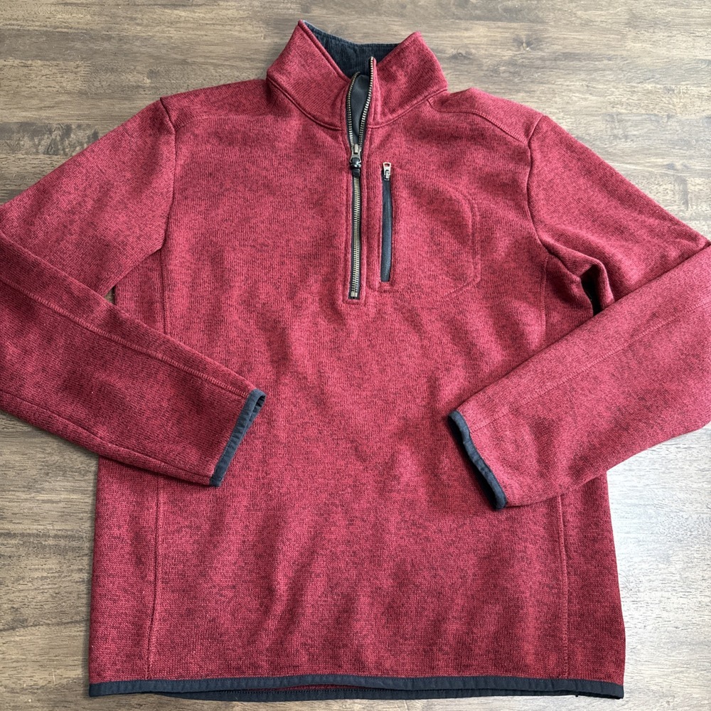 Lands End‎ Sweater Men's Sz S (34-36) 1/4 Zip Pullover Polyester Burgundy Red